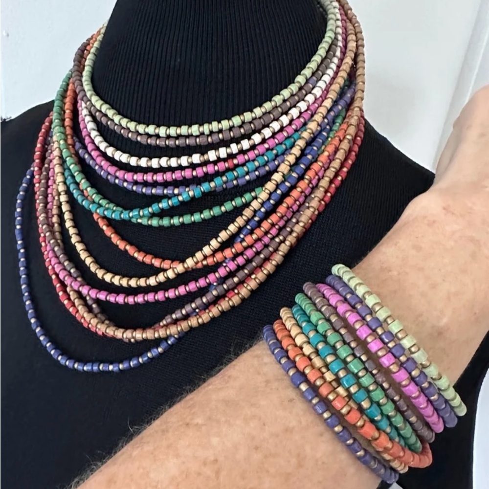 Chicos Multi Strand Beaded Necklace and Bracelet Set NWOT